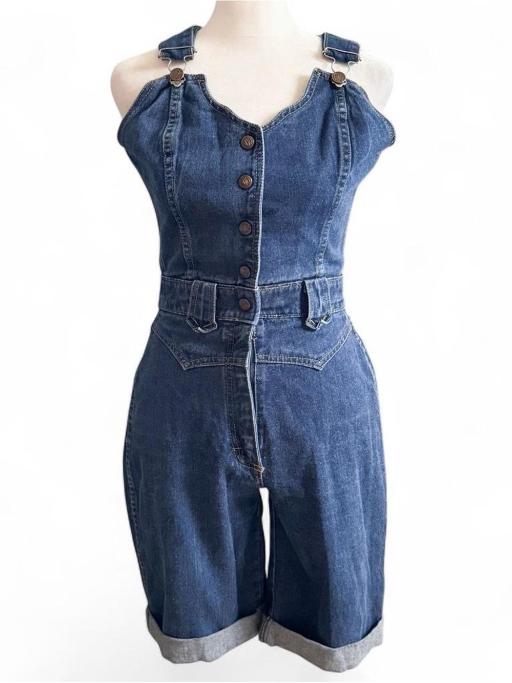 Vintage 70s SOB Shades of Blue Denim Romper/Jumpsuit Size 9 100% Cotton